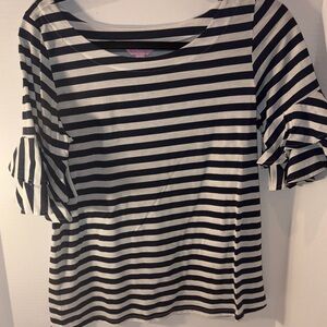 Lily Pulitzer blue & white Striped Ruffle Sleeve Top S